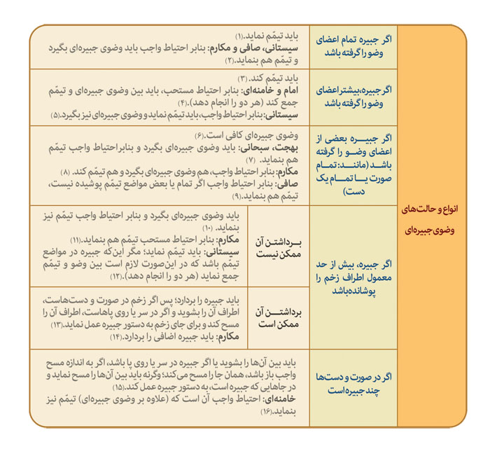 گزیده احکام رساله مصور جانبازان؛ احکام وضو (37) انواع جبیره